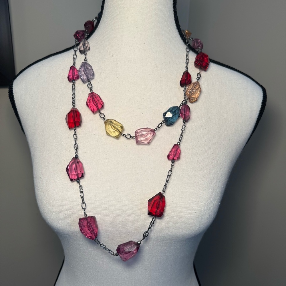 Vintage Czech‎ Crystal Two Strand Layered Necklace Set Multicolor Faceted Glass